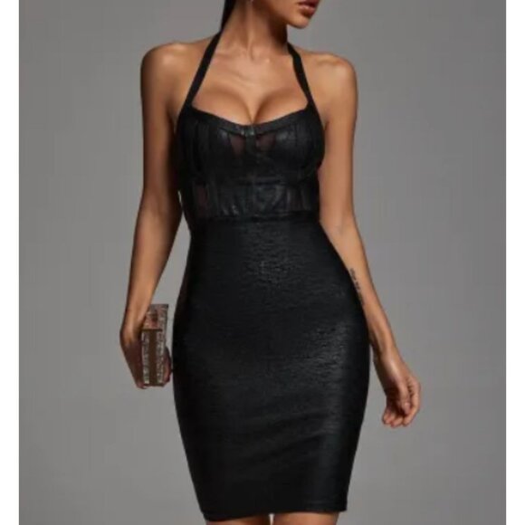 Bella Barnett Halter Black Metallic Cocktail Dress - Black - Picture 5 of 10
